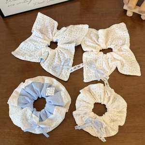 Scrunchies in Pizzo con Fiocco Balletcore Elastici per Capelli in Nastro a Quadri con Finta Perla Artificial Accessori Eleganti Donna
