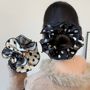 Übergroßer Polka Dot Mesh Haargummi Mehrlagiger Geraffter Haarzopf Eleganter Großer Elastischer Haarkranz Für Damen Haarstyling