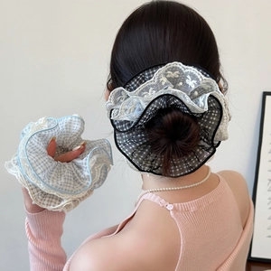 Korean Style Plaid Lace Scrunchie Oversized Mesh Fabric Hair Tie Sweet Pleated Hair Band For Women Daily Hair Accessories