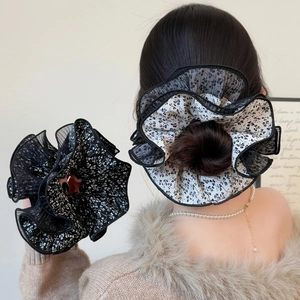 Scrunchie Floreale In Rete A Strati Stile Coreano Elegante In Pizzo Elastico Per Capelli Grande Per Donna