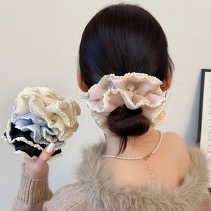 Candy Color Pleated Ruffle Edge Mesh Scrunchies For Women Sweet Hair Ties Large Elastic Fabric Hair Bands Accessories