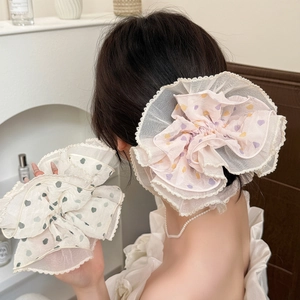 Süße übergroße Mesh-Haargummis mit Polka-Dot-Herzen und zartem Spitzenbesatz