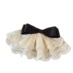 Elegant bow hair clip with layered lace embroidery in sweet lolita style for women