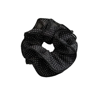 Schwarzer Polka Dot Chiffon Haargummi für Damen mit Schichtwellen Design für Pferdeschwänze
