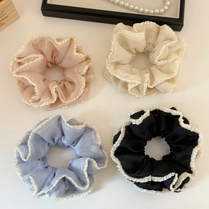 Set of four pleated candy-colored scrunchies in chiffon fabric for women hairstyles