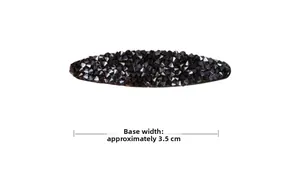 Detail view of a 3.5CM black rhinestone hair clip with alloy duckbill base