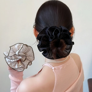 Elastici per Capelli in Stile Coreano Floreale in Rete Elegante Pois Plissettato Accessori per Capelli per Donne Daily Chic