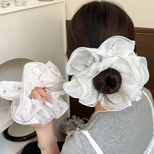 Elastici per capelli XXL in tulle trasparente floreale con bordi colorati rifiniti