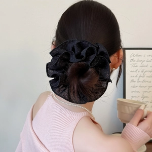 Elegante elastico per capelli in tulle nero oversize con pois glitterati per lo stile