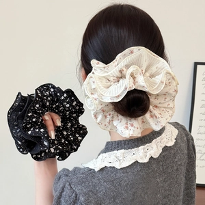 Korean Style Four Layer Floral Scrunchie For Women Elegant Lace Fabric Hair Tie High Elasticity Sweet Hair Accessories