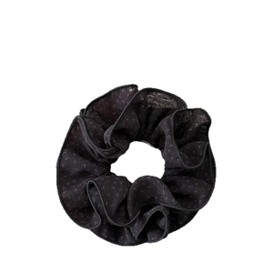 Elegante elastico scrunchie in pizzo nero a pois con bordi smerlati per capelli chic