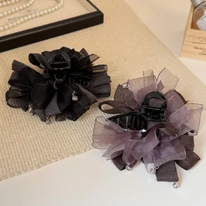 Pinces à cheveux en organza de 13 cm avec perles de cristal pour un style volumineux