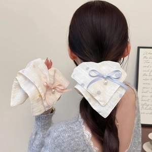Süße Spitze Schleife Scrunchie Im Koreanischen Stil Mit Kunstperlenanhänger Polka Dot Stickerei Haargummi Für Damen Mädchen