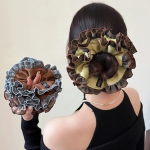 Chouchou Large à Plis et Volants pour Femmes Double Couche en Tissu Style Coréen Doux Accessoire Cheveux Queue de Cheval