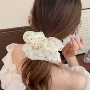 Polka dot oversized mesh scrunchie hair tie for women with fluffy elegant design
