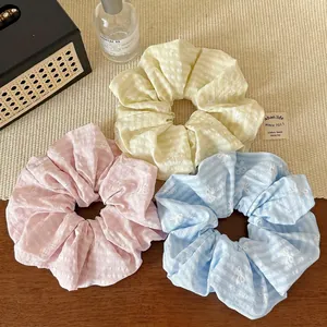 Fabric Large Scrunchie Colorful Striped Bow Print Hair Tie Elegant Pleated Hair Rope For Women Girls Daily Headwear