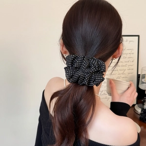 Elegante elastico per capelli in rete nera a pois per coda di cavallo stile coreano