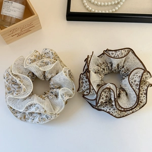 Floral tulle scrunchies set with four layers of vintage mesh fabric for hair styling