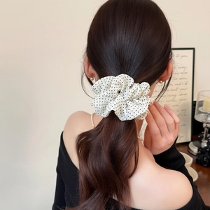 Elegante elastico per capelli a pois in rete bianca e nera per code di cavallo