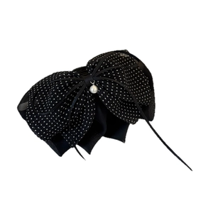 Pince à cheveux nœud en tulle à pois avec pendentif perle pour coiffure élégante et chic