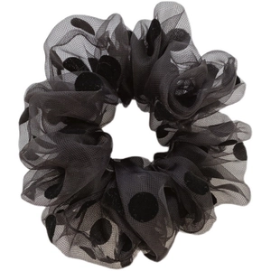 Chouchou moderne en résille noire avec pois en velours pour femmes style rétro