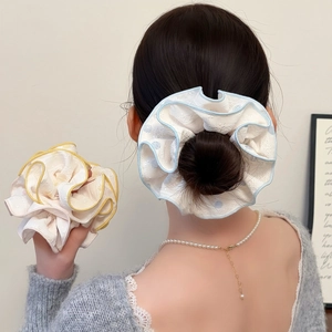 Chouchou en Dentelle Élégant Style Français pour Femmes Élastiques à Cheveux Doux Floraux à Pois Avec Noeud de Satin Décor Künstliche Perles