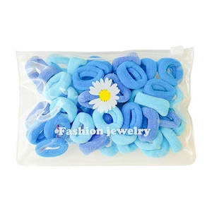 50-100pcs colorful high elastic blue hair ties set in a floral daisy zipper bag