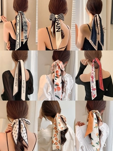 Elegant floral and geometric pattern silk ribbons for hair styling and ponytails