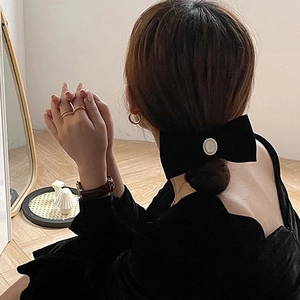 Elegant Large Black Velvet Bow Hair Clip For Women French Vintage Style Hairpin With Faux Artificial Pearl Accent Hair Accessories