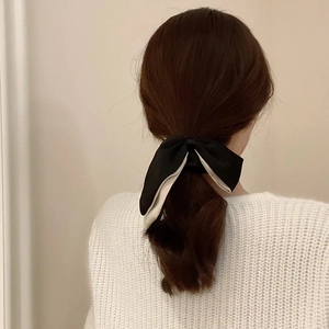 Elegant Fabric Double Layer Bow Scrunchie For Women Fashion Satin Texture Ribbon Hair Tie Korean Style Ponytail Holder Accessory