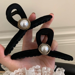 Französische Retro Haarklammer Aus Schwarzem Samt Mit Großer Künstlicher Künstliche Perle Eleganter Goldrand Haarklammer Damen Haarschmuck