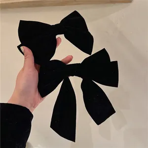 Vintage Black Velvet Bow Hair Clip French Style Large Bowknot Spring Clip Elegant Hair Accessories For Women Girls