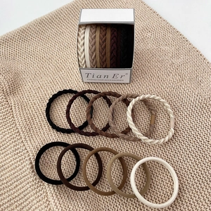 Set de 10 élastiques à cheveux tressés et lisses aux tons terre avec boîte élégante