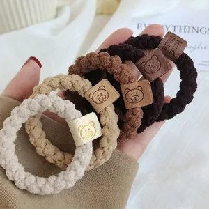 Élastiques à Cheveux en Tricot Ours Mignons Scrunchies en Tissu Haute Élasticité Pour Femmes Filles Accessoires Cheveux