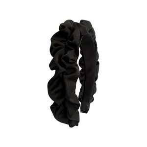 Chic black pleated ruffle headband with high crown design for women's fashion styling