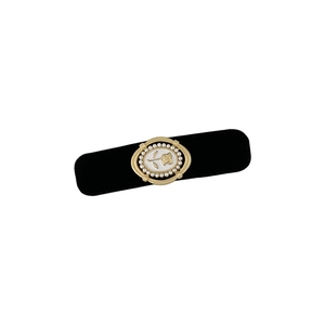 Vintage French black velvet hair clip with gold rose relief and pearl embellishment