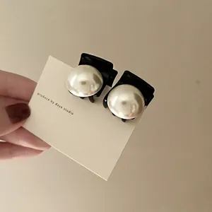 French vintage small black hair claws with white pearls for elegant hair styling