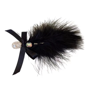 Eleganter schwarzer Straußenfeder-Haarclip mit Schleife und Vintage-Kristallverzierung