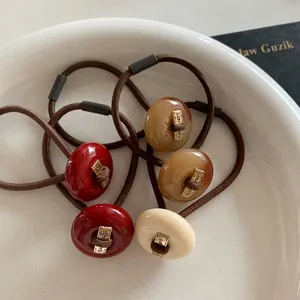Koreanischer Stil Acryl Runder Knopf Haargummis Retro Harz Geometrische Hohe Elastizität Haarband Für Damen Mode Haarschmuck