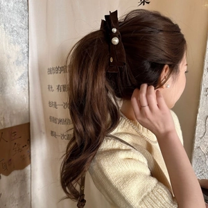Barrette à cheveux vintage en velours avec perles pour queues de cheval élégantes