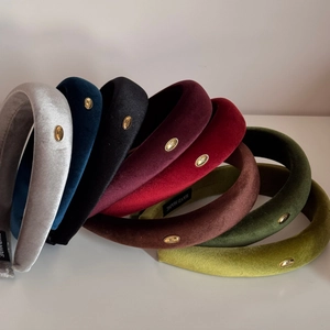 Chic velvet padded headbands in eight elegant colors with golden oval metal accent