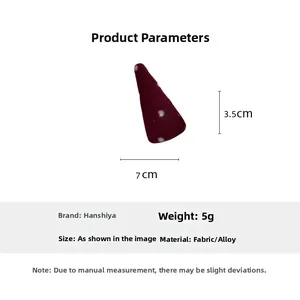 Spécifications de la pince à cheveux triangle 7cm en tissu bordeaux à pois sur blanc