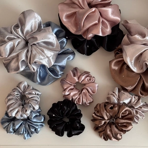 Morandi colors satin scrunchies with rhinestones in various sizes and silk texture
