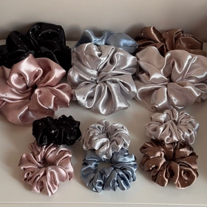Elegant satin scrunchies with rhinestones in various colors and sizes for women