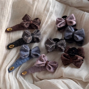 Lot de barrettes et chouchous en tricot avec nœud et étiquette dorée faite main
