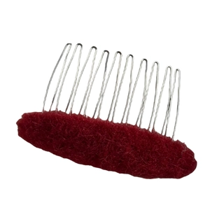 Elegant deep red plush oval hair comb with silver metal teeth for autumn hairstyles