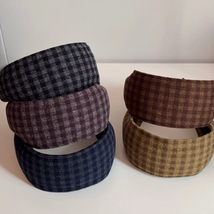 British style vintage plaid wide headband set in diverse colors for women