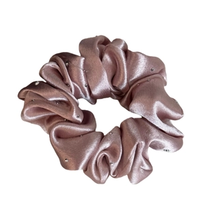 Pink purple satin scrunchie with sparkling rhinestones for elegant hairstyles