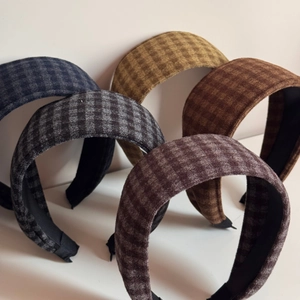 British style retro plaid velvet wide headbands set in five assorted autumn colors
