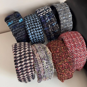 Selection of tweed padded headbands in various colors with textured knit and sequins